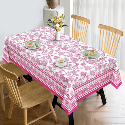 Rustic Pink Floral Tablecloth Waterproof, Classic French Country Table Cloth Rectangle Stain Resistant, Washable Table Cover for Home Kitchen Dining Party Decoration (55×70 Inch)