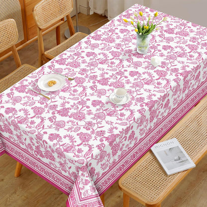 Rustic Pink Floral Tablecloth Waterproof, Classic French Country Table Cloth Rectangle Stain Resistant, Washable Table Cover for Home Kitchen Dining Party Decoration (55×70 Inch)