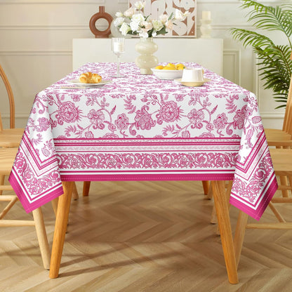 Rustic Pink Floral Tablecloth Waterproof, Classic French Country Table Cloth Rectangle Stain Resistant, Washable Table Cover for Home Kitchen Dining Party Decoration (55×70 Inch)