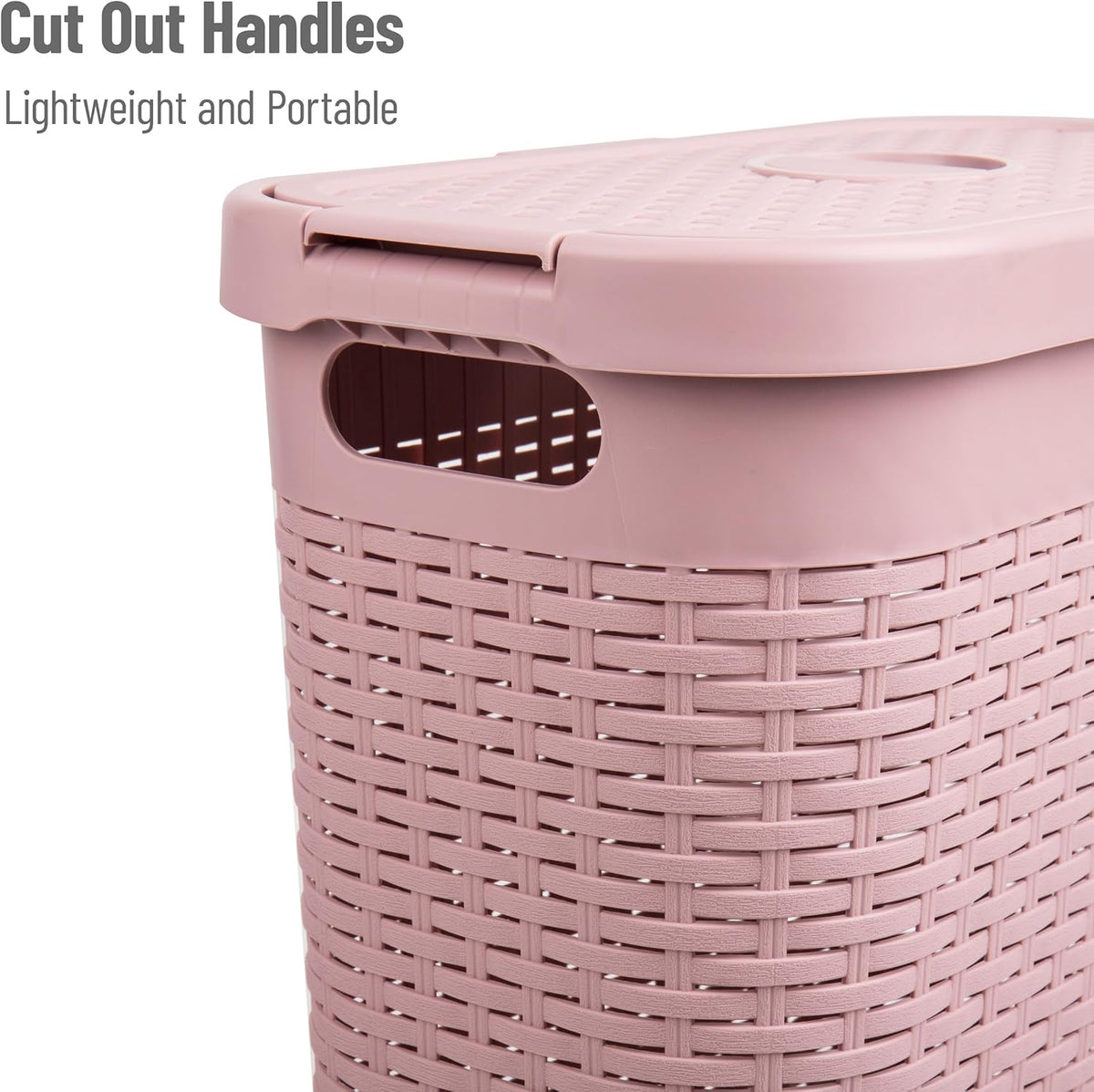Slim Laundry Hamper with Lid, 40L Clothes Basket, Narrow Tapered Design with Ventilated Cutout Pattern, Plastic, Pink