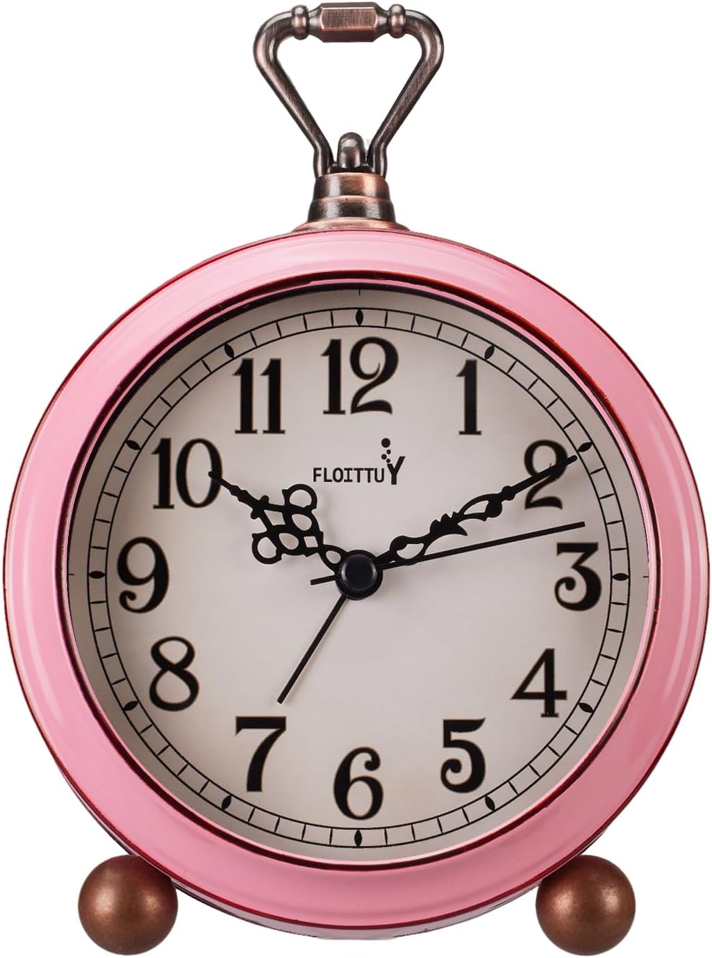 4.5" Battery Operated Antique Retro Analog Metal Alarm Clock, Silent Bedside Desk Clock, Wall-Hanging Vintage Clock(Vintage Pink)