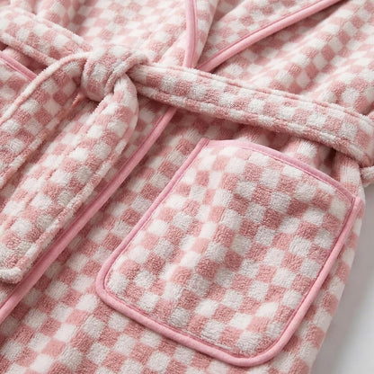 Checkered Hooded Bathrobe for Women, Lightweight Microfiber Towel Material Quick Dry Soft Absorbent Y2K Trendy Robe