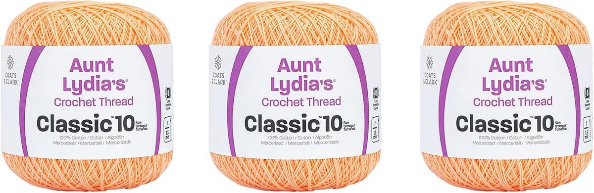 Aunt Lydia Classic Light Peach Crochet - 3 Pack of 350y/320m - Cotton - Gauge 10 - Crochet