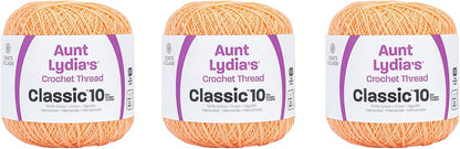 Aunt Lydia Classic Light Peach Crochet - 3 Pack of 350y/320m - Cotton - Gauge 10 - Crochet