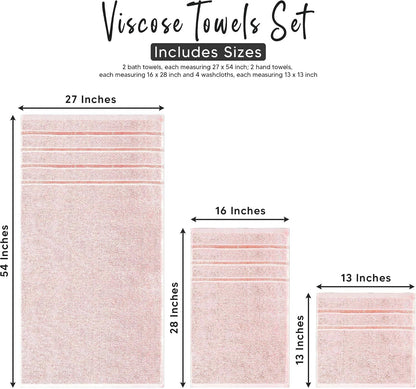 Luxury Pink Towel Set of 8-2 Bath Towels 2 Hand Towels 4 Washcloths - 600 GSM 100% Cotton Ring Spun Viscose Border Towels Set - Light Pink