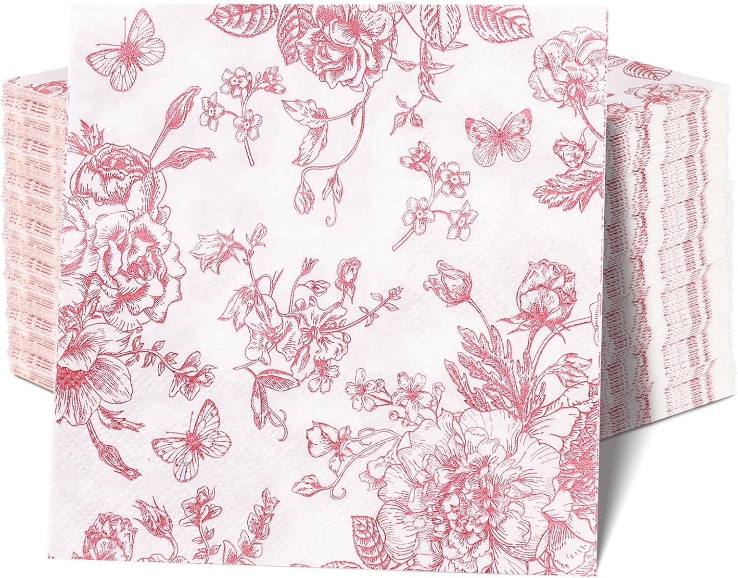 100Pcs Pink Floral Napkins Beverage Cocktail Napkin Disposable Paper Dessert Dinner Napkin Fancy Decorative Hydrangea Flower Guest Hand Towel for Wedding Bridal Baby Shower Birthday Party