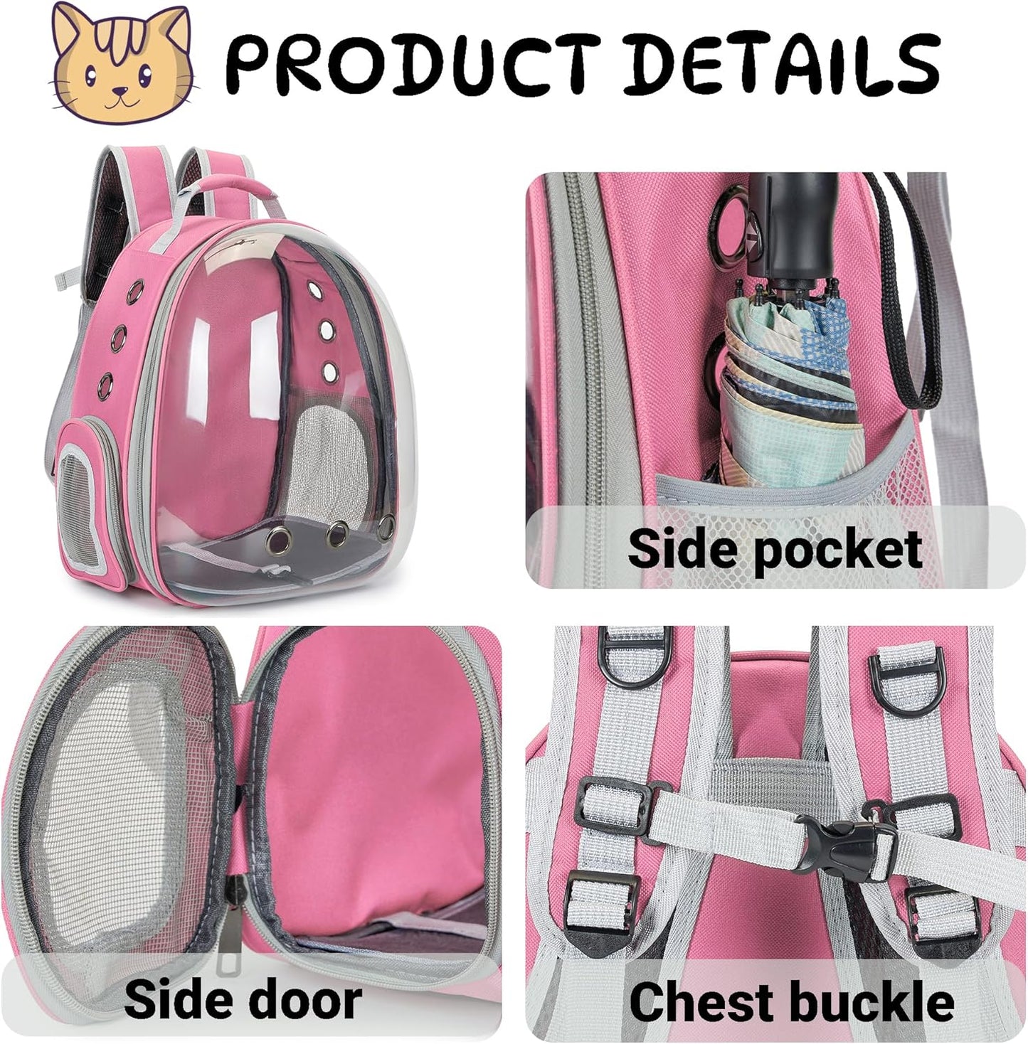 Cat Bubble Backpack Carrier for Small Medium Dogs Cats Carrying Bag, Airline Approved Pet Travel Carrying Bag Dog Hiking Walking Outdoor Backpack (Pink)