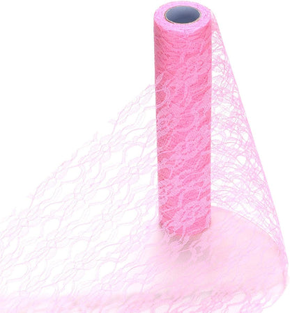 lace roll 12 inch 72Ft Pink Fabric for Wedding lace Table Runners Chair sash Bow DIY Wedding Party Art Craft Decor