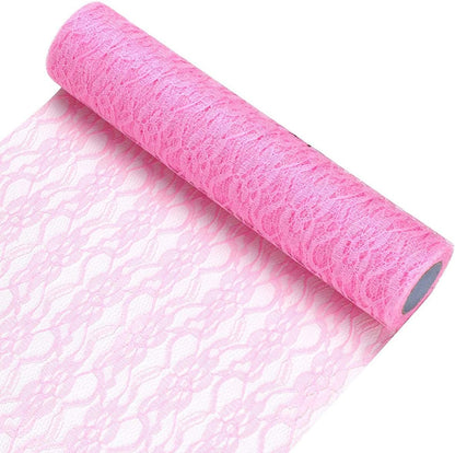 lace roll 12 inch 72Ft Pink Fabric for Wedding lace Table Runners Chair sash Bow DIY Wedding Party Art Craft Decor