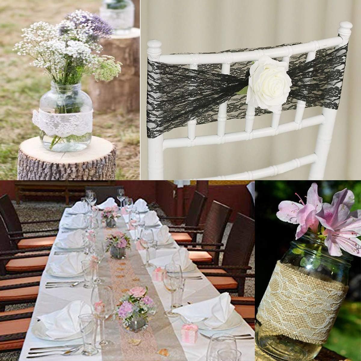 lace roll 12 inch 72Ft Pink Fabric for Wedding lace Table Runners Chair sash Bow DIY Wedding Party Art Craft Decor