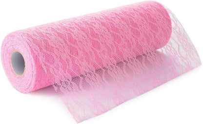 lace roll 12 inch 72Ft Pink Fabric for Wedding lace Table Runners Chair sash Bow DIY Wedding Party Art Craft Decor