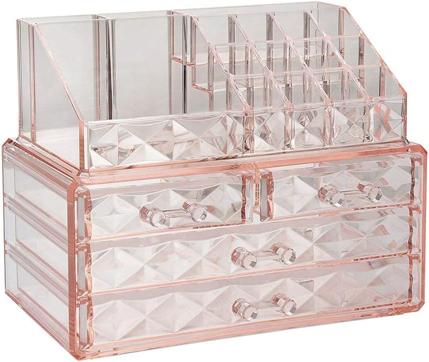 Stackable cosmetic organizer with drawers, easy to organize cosmetic products accessories Suitable for vanity, toilet, bathroom and bedroom organization and storage