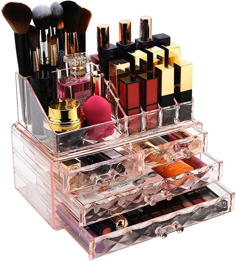 Stackable cosmetic organizer with drawers, easy to organize cosmetic products accessories Suitable for vanity, toilet, bathroom and bedroom organization and storage