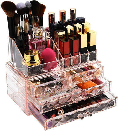 Stackable cosmetic organizer with drawers, easy to organize cosmetic products accessories Suitable for vanity, toilet, bathroom and bedroom organization and storage