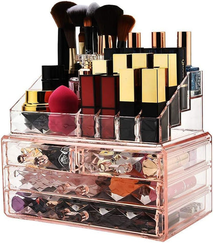 Stackable cosmetic organizer with drawers, easy to organize cosmetic products accessories Suitable for vanity, toilet, bathroom and bedroom organization and storage