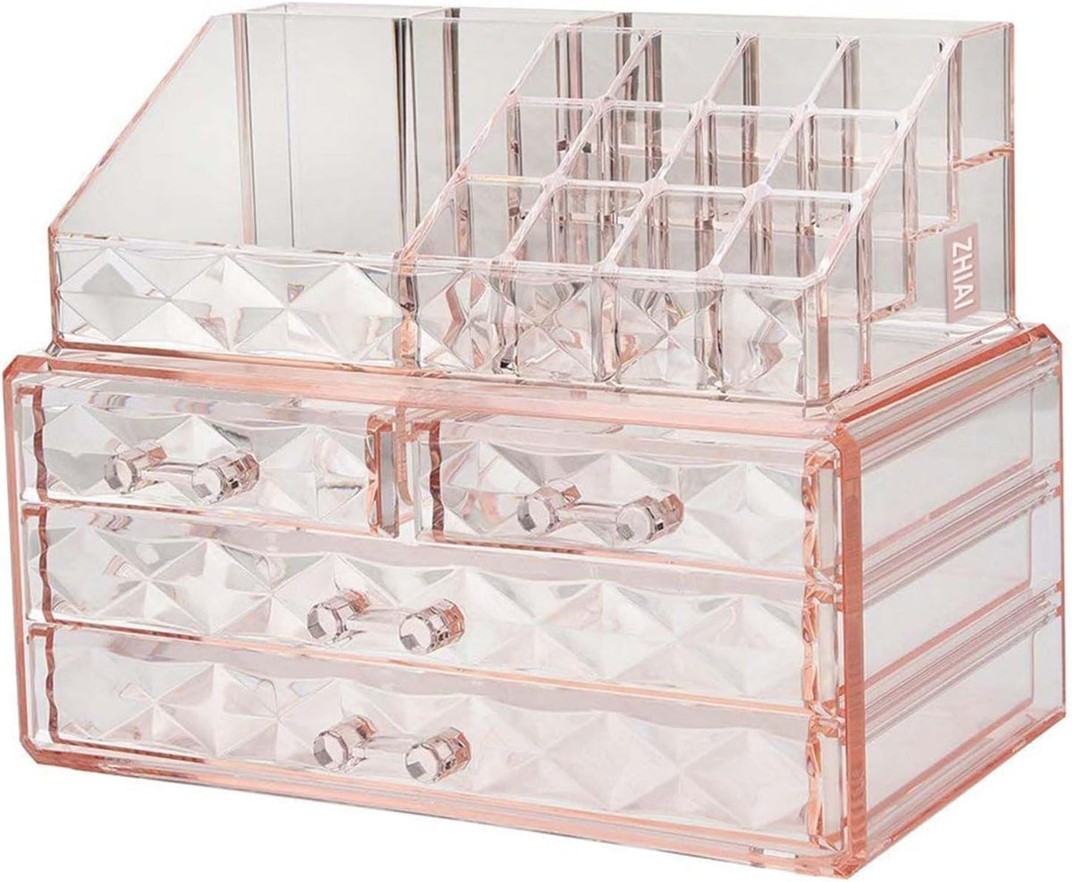 Stackable cosmetic organizer with drawers, easy to organize cosmetic products accessories Suitable for vanity, toilet, bathroom and bedroom organization and storage
