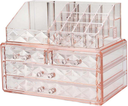Stackable cosmetic organizer with drawers, easy to organize cosmetic products accessories Suitable for vanity, toilet, bathroom and bedroom organization and storage