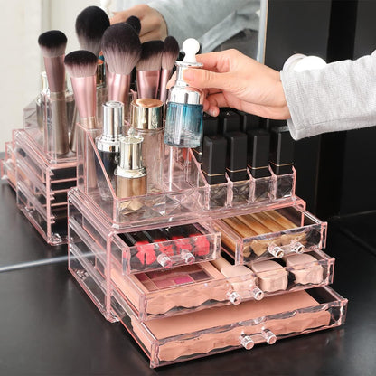 Stackable cosmetic organizer with drawers, easy to organize cosmetic products accessories Suitable for vanity, toilet, bathroom and bedroom organization and storage