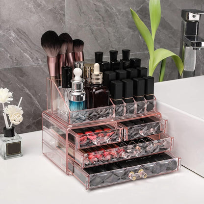 Stackable cosmetic organizer with drawers, easy to organize cosmetic products accessories Suitable for vanity, toilet, bathroom and bedroom organization and storage