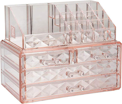 Stackable cosmetic organizer with drawers, easy to organize cosmetic products accessories Suitable for vanity, toilet, bathroom and bedroom organization and storage