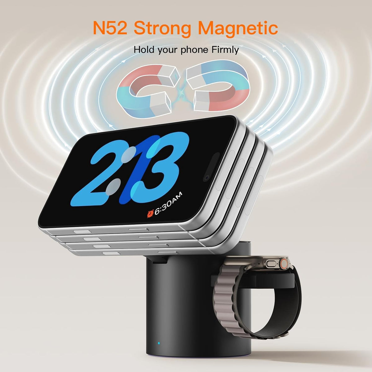 Foldable 3in1 Magnetic Wireless Charger,15W • Silent • Travel Ready, for iPhone17-12, Fast Charging Station for Apple Watch AirPods, Portable MagSafe Charger with Stand Mode for Travel & Desk