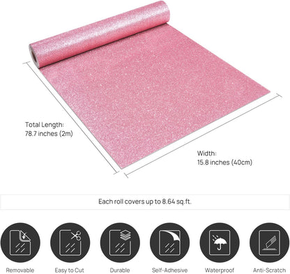Light Pink Glitter Wallpaper - Peel and Stick Decorative Self Adhesive Glitter Fabric - Removable Sparkle Wallpaper for Bedroom & Girls Room Walls - 15.8"x78.7"