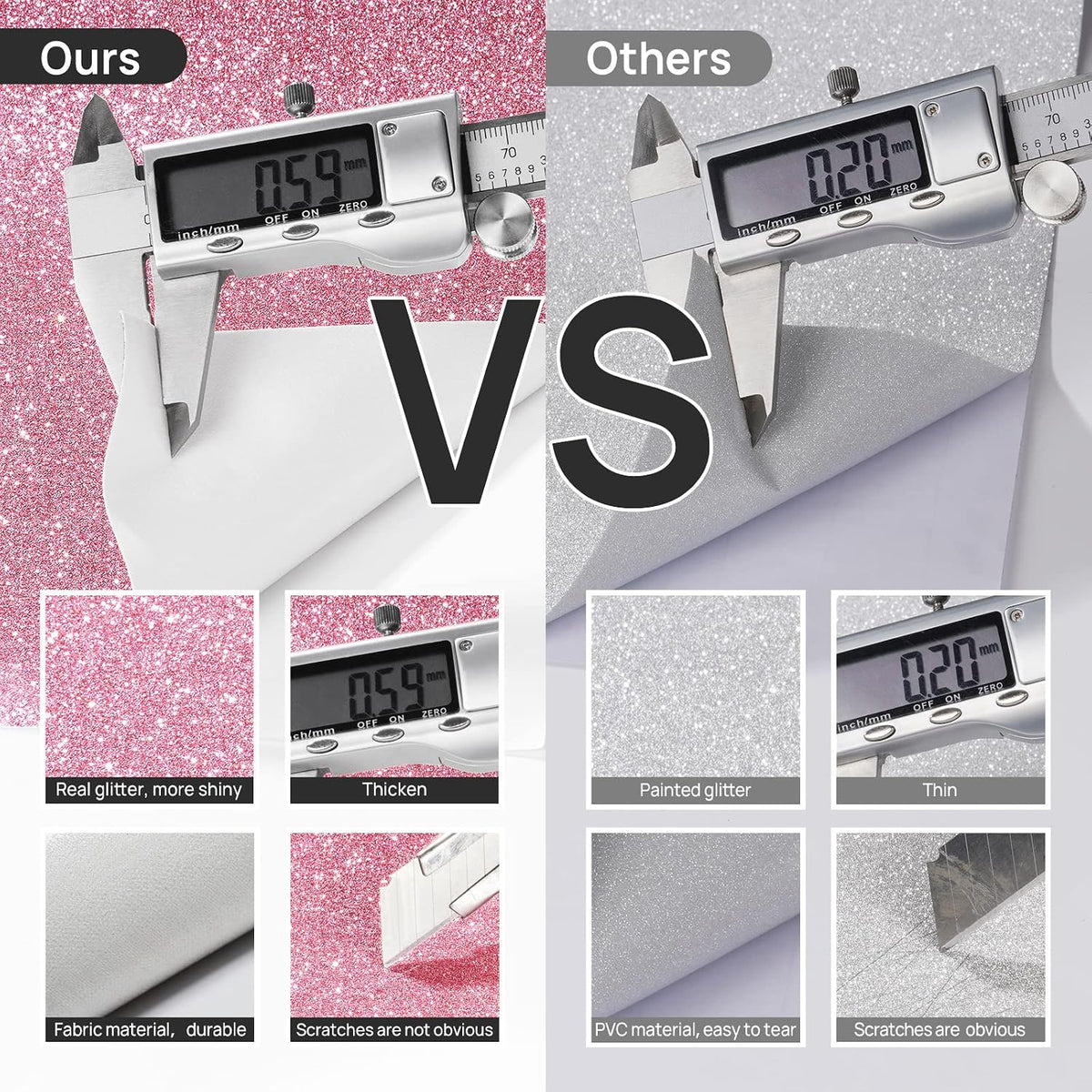 Light Pink Glitter Wallpaper - Peel and Stick Decorative Self Adhesive Glitter Fabric - Removable Sparkle Wallpaper for Bedroom & Girls Room Walls - 15.8"x78.7"