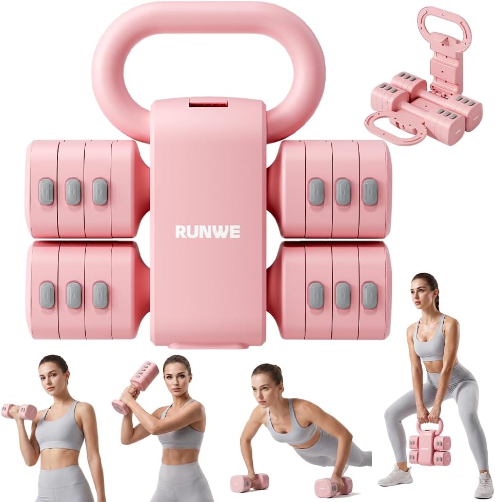 Adjustable Kettlebell Dumbbell Set, 2-in-1 Dumbbells & Kettlebell, Hand Weights Free Weights for Women Beginners with Fast Adjustment,Weights Set Home Gym, Portable & Space-Efficient, Full Body Workout