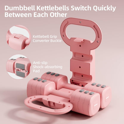 Adjustable Kettlebell Dumbbell Set, 2-in-1 Dumbbells & Kettlebell, Hand Weights Free Weights for Women Beginners with Fast Adjustment,Weights Set Home Gym, Portable & Space-Efficient, Full Body Workout