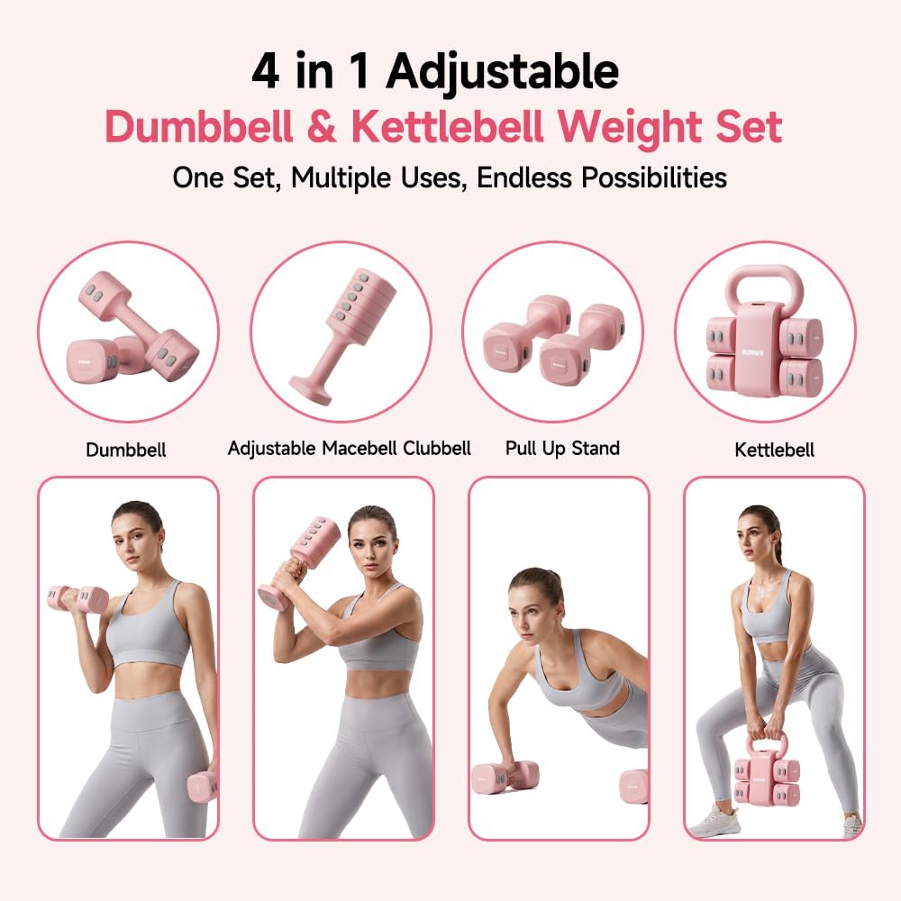 Adjustable Kettlebell Dumbbell Set, 2-in-1 Dumbbells & Kettlebell, Hand Weights Free Weights for Women Beginners with Fast Adjustment,Weights Set Home Gym, Portable & Space-Efficient, Full Body Workout
