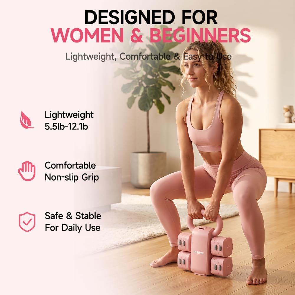 Adjustable Kettlebell Dumbbell Set, 2-in-1 Dumbbells & Kettlebell, Hand Weights Free Weights for Women Beginners with Fast Adjustment,Weights Set Home Gym, Portable & Space-Efficient, Full Body Workout