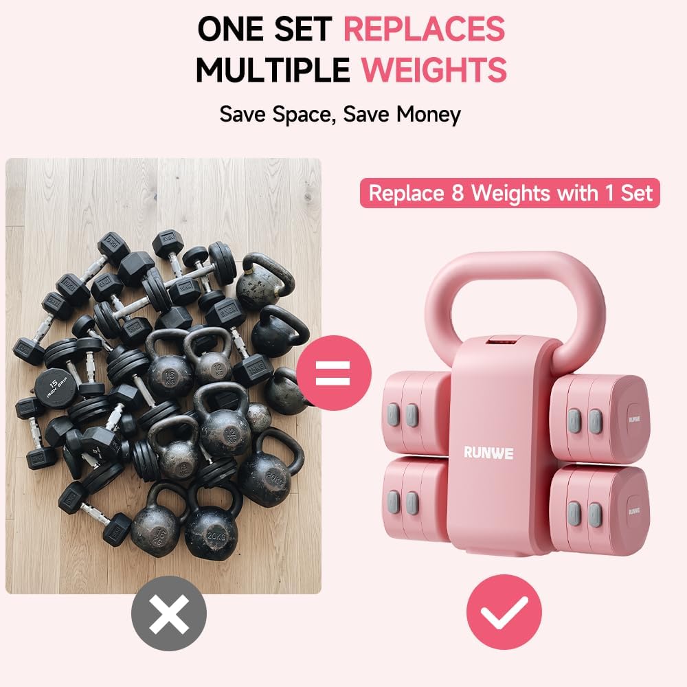 Adjustable Kettlebell Dumbbell Set, 2-in-1 Dumbbells & Kettlebell, Hand Weights Free Weights for Women Beginners with Fast Adjustment,Weights Set Home Gym, Portable & Space-Efficient, Full Body Workout