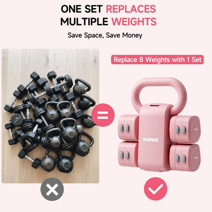 Adjustable Kettlebell Dumbbell Set, 2-in-1 Dumbbells & Kettlebell, Hand Weights Free Weights for Women Beginners with Fast Adjustment,Weights Set Home Gym, Portable & Space-Efficient, Full Body Workout