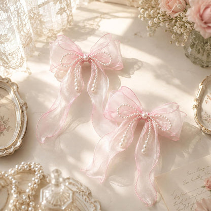 Bow Curtain Tiebacks - 2 Pcs Pink Curtain Ties with Pearls, Coquette Room Decor for Home Dining Room Living Room Bedroom Balcony, Housewarming Gift for Friends Family