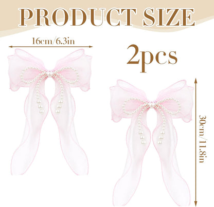 Bow Curtain Tiebacks - 2 Pcs Pink Curtain Ties with Pearls, Coquette Room Decor for Home Dining Room Living Room Bedroom Balcony, Housewarming Gift for Friends Family