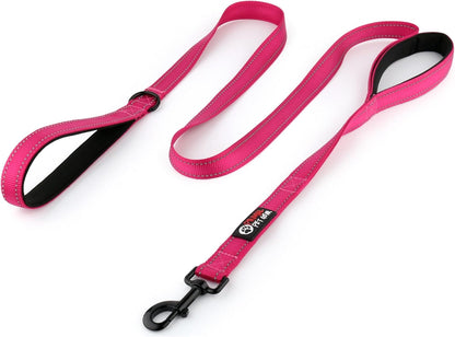 Dog Leash 6ft Long,Traffic Padded Two Handle,Heavy Duty,Reflective Double Handles Lead for Control Safety Training,Leashes for Large Dogs or Medium Dogs,Dual Handles Leads(Pink)