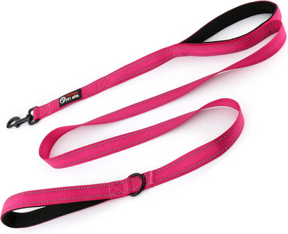 Dog Leash 6ft Long,Traffic Padded Two Handle,Heavy Duty,Reflective Double Handles Lead for Control Safety Training,Leashes for Large Dogs or Medium Dogs,Dual Handles Leads(Pink)