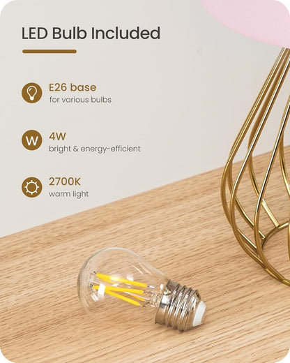 Pink and Gold Table Lamp, Small Bedside Lamp with Metal Base & Pink Linen Lampshade, Modern Nightstand Lamp, Little Cute Desk Lamp for Girl Kid's Room, 2700K LED Bulb Included, DP06TL05