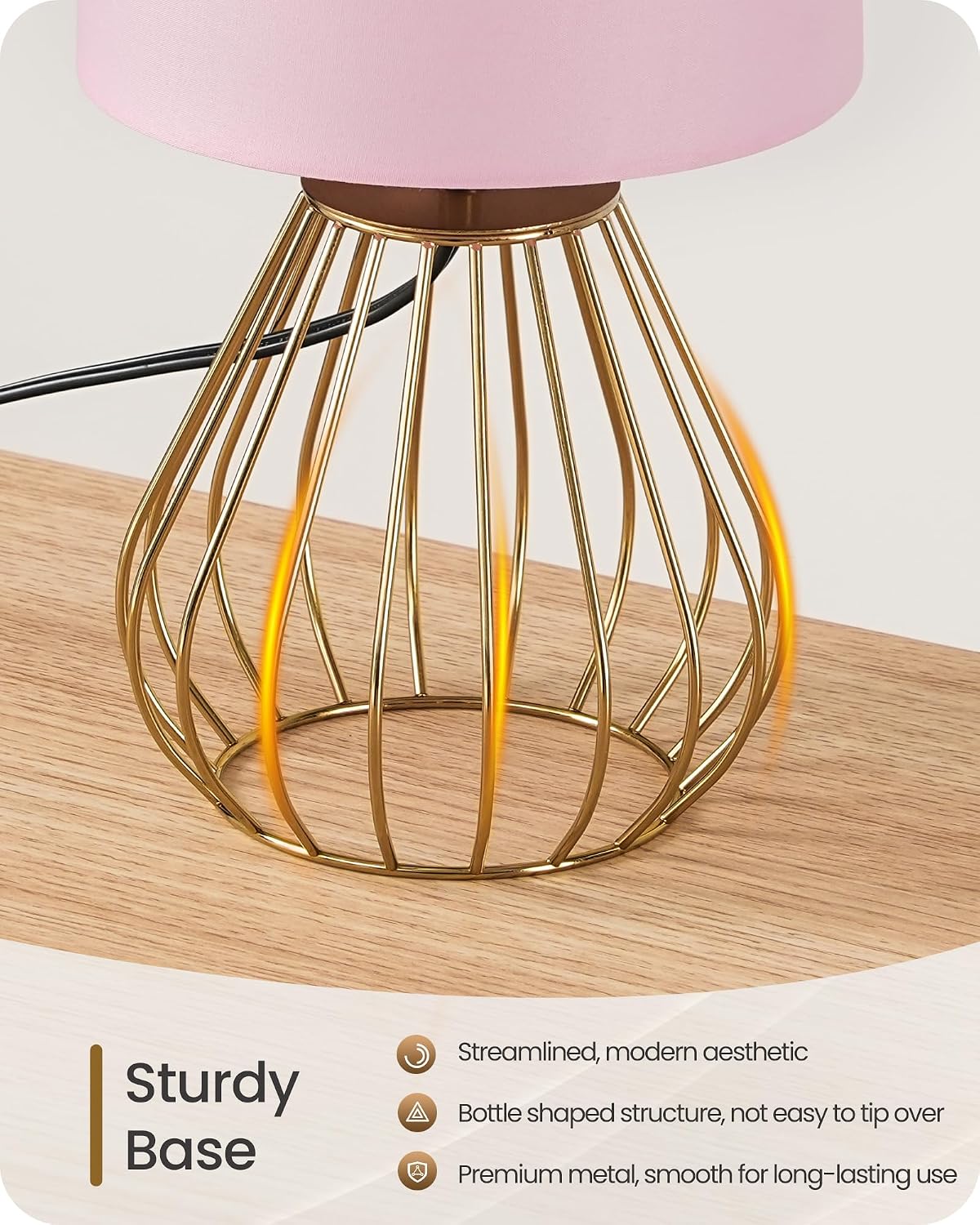 Pink and Gold Table Lamp, Small Bedside Lamp with Metal Base & Pink Linen Lampshade, Modern Nightstand Lamp, Little Cute Desk Lamp for Girl Kid's Room, 2700K LED Bulb Included, DP06TL05