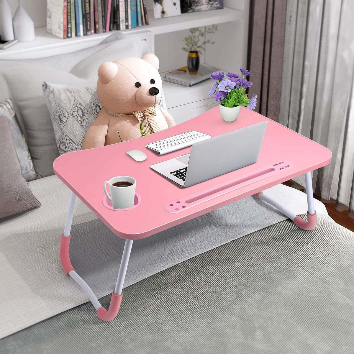 Foldable Lap Desk with Cup Holder for Bed, Couch, Floor