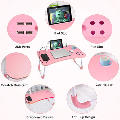 Foldable Lap Desk with Cup Holder for Bed, Couch, Floor