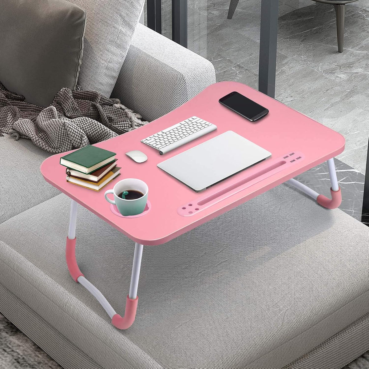 Foldable Lap Desk with Cup Holder for Bed, Couch, Floor