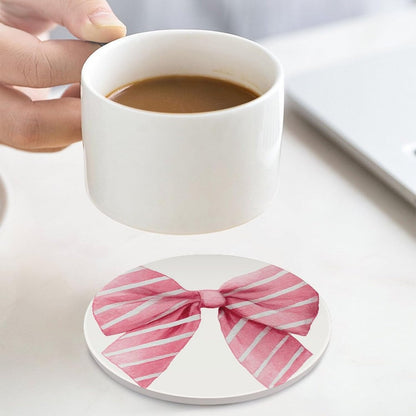 Light Pink Watercolor Bow with White Stripes Coasters Set of 4 Absorbent Coasters