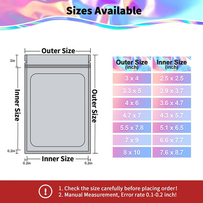 100 Pack Mylar Bags - 5.5 x 7.8 Inch Resealable Smell Proof Bags Foil Pouch Flat Bag with Front Window Pink