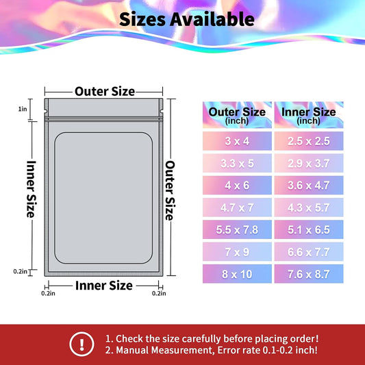 100 Pack Mylar Bags - 5.5 x 7.8 Inch Resealable Smell Proof Bags Foil Pouch Flat Bag with Front Window Pink