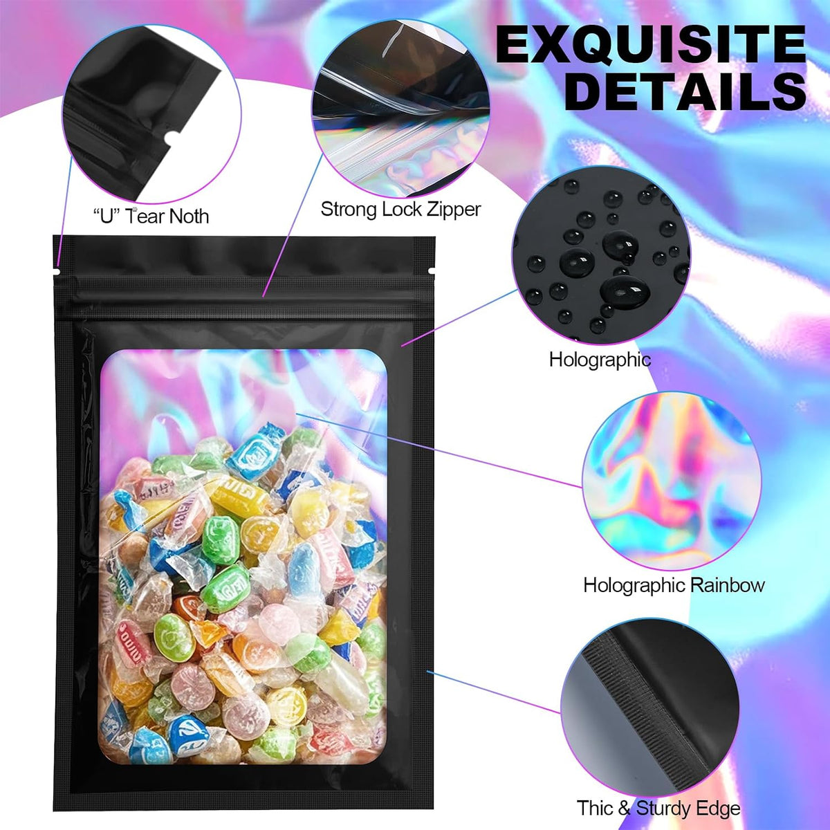 100 Pack Mylar Bags - 5.5 x 7.8 Inch Resealable Smell Proof Bags Foil Pouch Flat Bag with Front Window Pink
