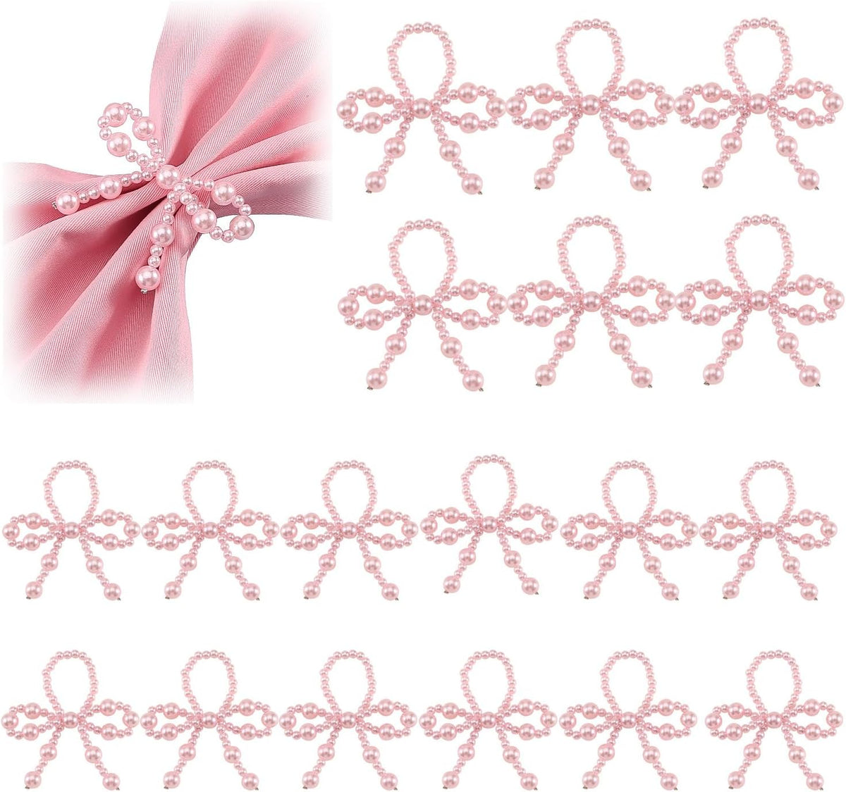 18 Pcs Pink Pearl Napkin Rings Adjustable Imitation Pearl String Elegant Napkin Holders for Weddings Dinner Parties and Everyday Use