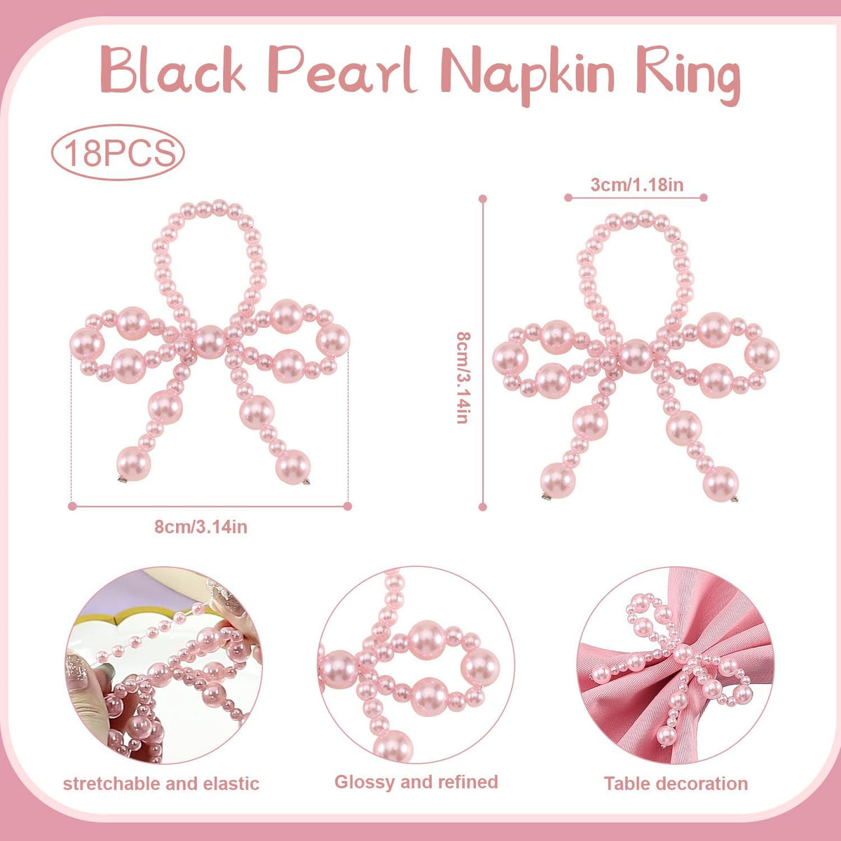 18 Pcs Pink Pearl Napkin Rings Adjustable Imitation Pearl String Elegant Napkin Holders for Weddings Dinner Parties and Everyday Use