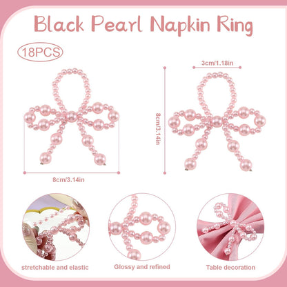 18 Pcs Pink Pearl Napkin Rings Adjustable Imitation Pearl String Elegant Napkin Holders for Weddings Dinner Parties and Everyday Use