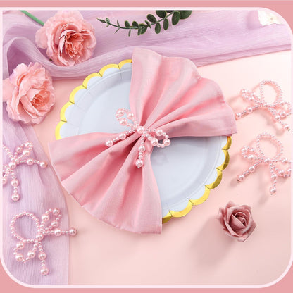 18 Pcs Pink Pearl Napkin Rings Adjustable Imitation Pearl String Elegant Napkin Holders for Weddings Dinner Parties and Everyday Use